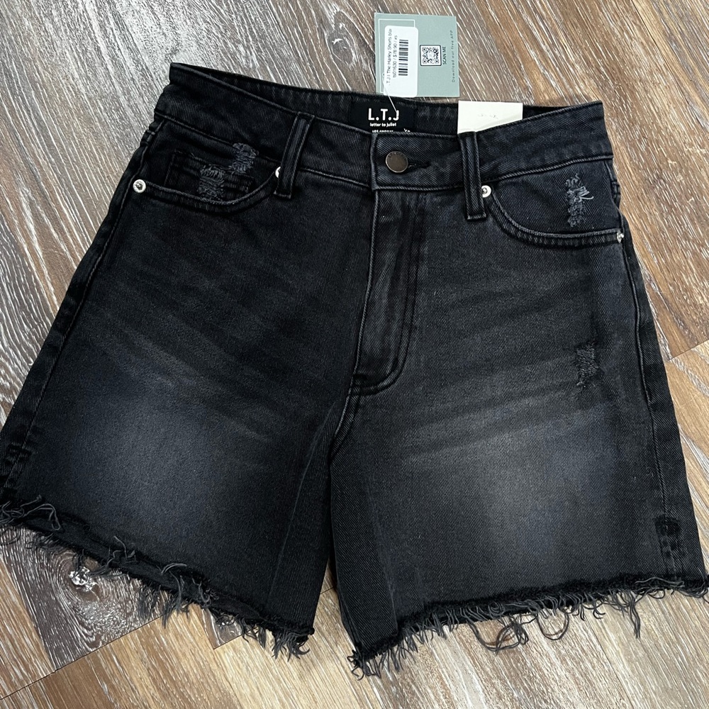 LTJ Harley Black Denim Cut-Off Shorts
